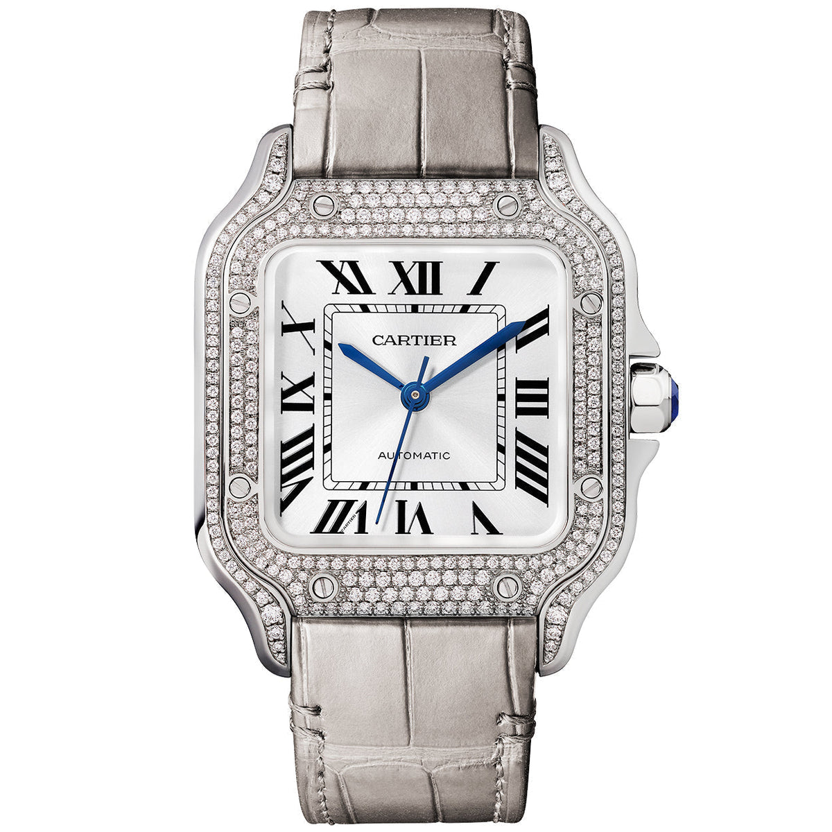 Santos de Cartier Medium Diamond Set Automatic 18ct White Gold Watch
